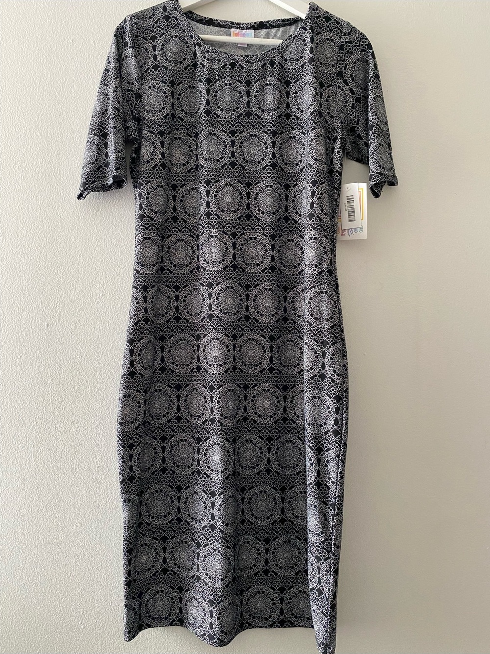 LuLaRoe Black and Gray Midi Dress with Medallion Pattern NWT